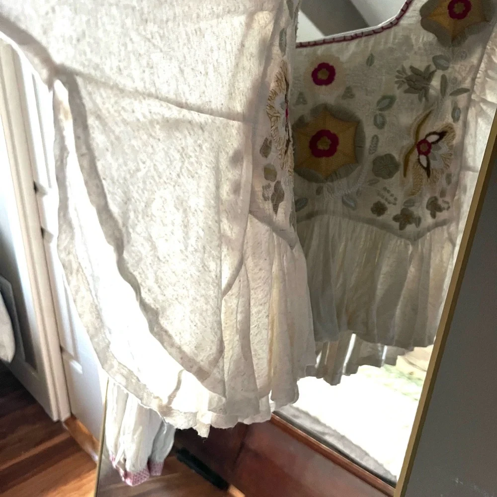 Free people Boho Embroidered Ivory Peasant Blouse with Floral Accents - Picture 2 of 9